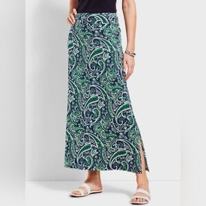 Willi Smith Skirt High Elastic Stretch Waist Maxi Long Soft Blue Paisley Sz L